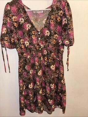 Lola Grace Women's Green Floral Dress with Pink Accents
